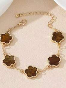 1pc Fashion Minimalist Design Five-Petal Flower New Style Exquisite Classic Women's Bracelet, Suitable For Daily Wear, Best Gift For Friends - Brown - View 3