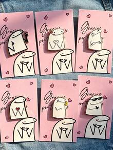 QIHOO 1/6pcs Cartoon Flork Expression Enamel Pins - 6 Styles Creative Meme Brooches, Perfect Gift For Best Friends, Graduation, Birthday, Party Favors - Multicolor - View 1