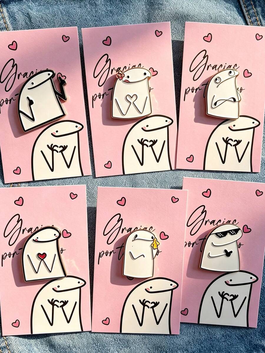 QIHOO 1/6pcs Cartoon Flork Expression Enamel Pins - 6 Styles Creative Meme Brooches, Perfect Gift For Best Friends, Graduation, Birthday, Party Favors - Multicolor - View 1