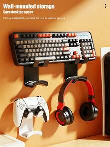 1 Buah Dudukan Pengontrol Game & Headphone Universal yang Dapat Dipasang di Dinding, Gantungan Gamepad Perekat Tanpa Bor, Rak Penyimpanan Ganda untuk Dinding/Meja untuk Aksesori Gaming PS 5 PS 4 Xb O X Switch, Alas Anti Selip, Pengatur Ruang Gaming Hemat Ruang - View 2
