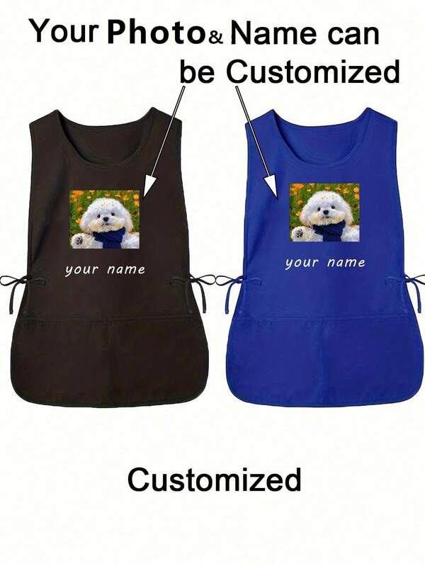 1pc Customized Dust-Proof Apron, Personalized Photo Customized Hairdresser Apron, Customized Kitchen Cooking Apron, 2 Pockets Quick-Dry Apron, Suitable For Home Men And Women, Modern Polyester Oil-Resistant Apron, Quick-Dry, Solid Color, Kitchen And Home Use