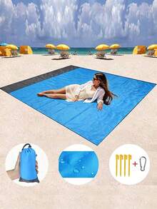 1pc Waterproof Beach Mat, Extra Large Waterproof Beach Blanket, Foldable Pocket-Style Portable Lightweight Picnic Beach Mat, Quick-Dry Outdoor Picnic Mat, Waterproof Sand-Proof Portable Outdoor Blanket - Blue - View 1