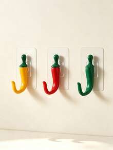 1/5pcs Strong Self-Adhesive Chili Pepper Shaped Hooks, Easy Installation Without Drilling, Suitable For Bathroom Towel Hooks, Closet Hooks, Kitchen Hooks, Door Key Hooks, Hair Accessory Storage Hooks And Various Holiday And Party Decorations - Multicolor - View 9
