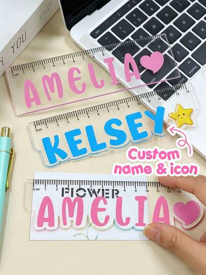 Regla de acrílico personalizada con letras de colores tamaño A2, 15 cm de largo, perfecta para entusiastas de la papelería, regla elegante adecuada para cumpleaños, uso en la oficina, tareas diarias y estudiantes