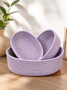 1pc/3pcs Light Luxury Minimalist Style Purple Woven Storage Baskets, Home Organizing Baskets, Multifunctional Classified Storage Baskets. Suitable For Cosmetics, Snacks, Underwear Storage, Bedroom, Living Room, Dressing Table, Entrance Decoration - Mauve Purple - View 1