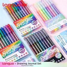 Langke Magic Painting 9pcs/18pcs 9-Color/18-Color Set Gradient Color Handwriting Pens/Highlighters, Multiple Colors And Sets, 0.5mm Tip, Transparent Barrel, Suitable For Painting, Marking, Student Notes, Drawing, Making Manuals, Office Use - Sets - View 5