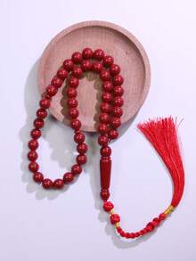 1pc Muslim Prayer Beads, Red Tasbih Beads With Woven Tassel, Islamic Decorative Gift, Suitable For Men And Women - Multicolor - View 4