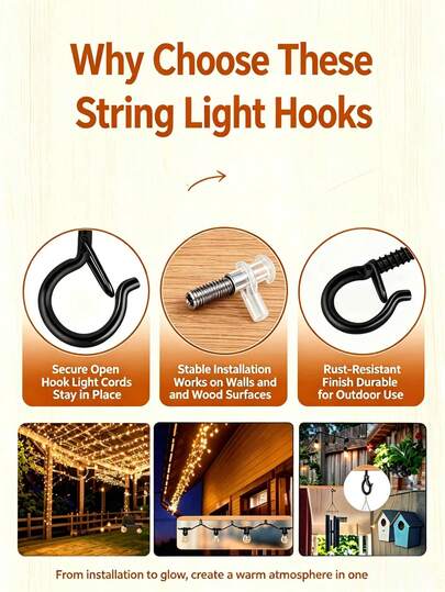 Q‑Hanger Screw Hooks With Safety Buckle, Windproof Anti‑Drop Metal Ceiling Hooks With Wall Anchors, For Hanging String Lights, Plants, Wind Chimes, Outdoor Indoor Home Decor