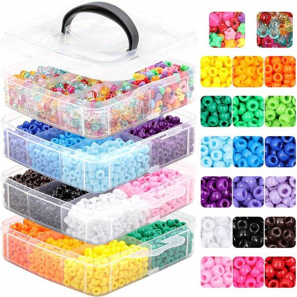 1pc Multi-Color Acrylic 20-Color 4800pcs 4-Layer Pony Beads Bucket Set, Suitable For DIY Handmade Beading, Gift Giving, Jewelry Making Kit