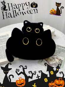 1pc Black Cat Face Pencil Case, Rectangular Large Capacity Zippered Makeup Bag/Toiletries Bag, Portable Student/School/University/Office Desktop Stationery Storage Bag, Suitable For All Seasons And Everyday Use - Multiple Colors and Styles - View 2