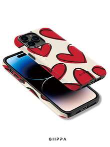 GIIPPA 1pc Red Heart Graffiti Pattern Design, Phone 17 Pro Max Phone Case, Compatible With Phone 16 Pro Max, 15 Pro Max, 14 Pro Max, Korean Style High-End Fashion Fun Phone Case, Compatible With 11/12/13/14/15/16 Pro Max Plus, Elegant Design Suitable For Men And Women, Perfect Gift For Girlfriend On Christmas, Valentine's Day, Easter, Wedding Season And Birthday! - Multicolor - View 3