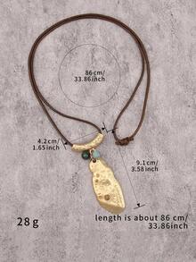 1pc Bohemian Vacation Style Asymmetrical Alloy Rhinestone Pendant Woven Wax Rope With Round Beads Necklace, Long Necklace For Festival Gift Atmosphere, Halloween Party Gathering Daily Accessory, Gift For Classmate, Female, Elder - Wax Rope - View 10