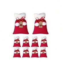 5/10pcs Drawstring Candy Gift Bags With White Pom Pom Christmas Gift Packaging Bags, Small Santa Claus Cloth Bags With Kraft Paper Tags (Random Pattern) And Rope, Suitable For Christmas Gifts, Party Favors And Holiday Table Decor - Multicolor - View 7