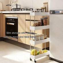 1 chiếc xe đẩy lưu trữ 3/4 tầng hẹp, kệ lưu trữ di động phòng tắm, kệ lưu trữ đa năng, kệ lưu trữ khe hở phòng tắm, phụ kiện phòng tắm - màu đen - Xem 3