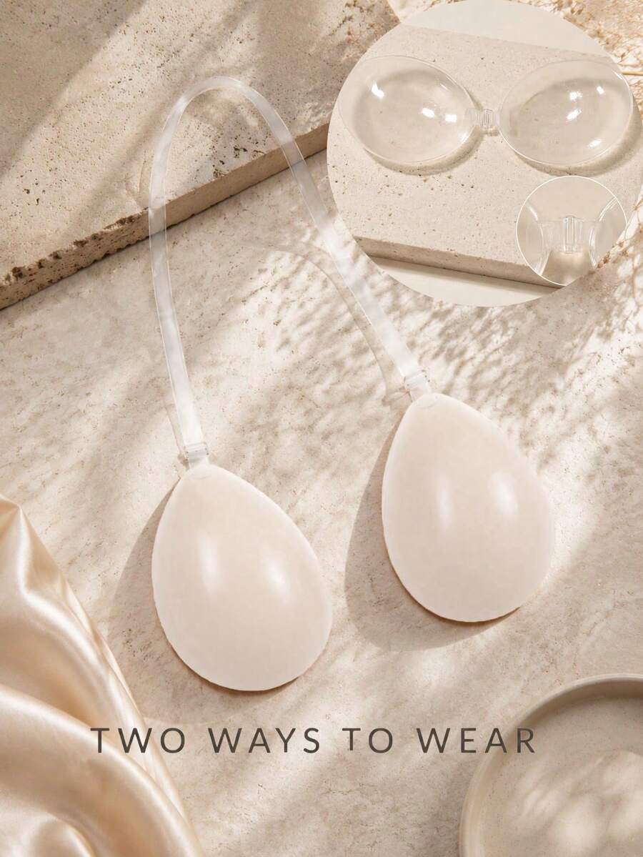 1Pc 2-Way Teardrop Silicone Bra, Detachable Adjustable Clear Halter Straps, Strapless & Halter Wear For Wedding Backless Tops White Tees - Clear - View 1