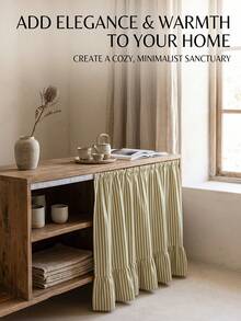 1/2pcs Green Striped Farmhouse Style Ruffle Trim Cabinet Curtains, Brown Striped Pleated Short Curtains For Bathroom, Kitchen Sink, Home, Classroom, Farmhouse, Country, Under Table Privacy, Laundry Room - Green - View 11