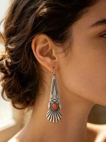 1 Pair Of Bohemian-Style Vintage Carved Stone Teardrop Earrings, Suitable For Women's Daily And Holiday Wear - Earrings - View 11