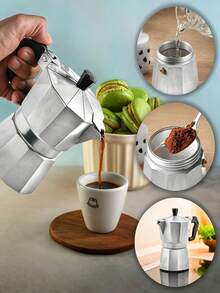Aluminum Moka Pot: Brews Rich, Flavorful Coffee. Features A Non-Slip, Heat-Insulating Handle For Handling. Easy To Disassemble And Clean. Ideal For Home Use With Simple Operation. - Multiple Specifications - View 4