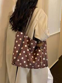 Nicekee Large Capacity Tote Bag With Polka Dot Print And Unique Knot Decoration, Suitable For Stylish Girls, Suitable For Daily Commuting And Travel - Multicolor - View 3