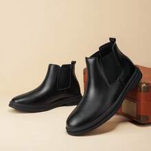 Men's Black Chelsea Boots Autumn/Winter New British Style Round Toe Ankle Boots Thick Sole Business Casual Versatile Commuter Boots - Black - View 8