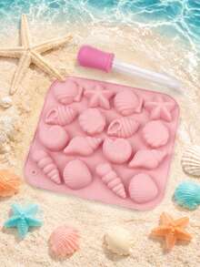 16-Cavity Ocean Shell Silicone Candy Mold, Silicone Easy Release Heat-Resistant With Pink Dropper, Suitable For Chocolate, Gummy, Jelly, Pudding, Ice Cubes And DIY Dessert Making - Multicolor - View 2