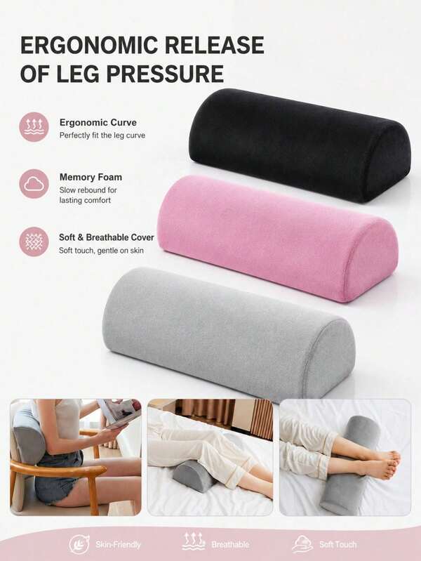 1pc Memory Foam Crescent-Shaped Leg Pillow, Adjustable Knee And Ankle Support Cushion, Side-Sleeping Wedge Leg Pillow, Suitable For Back, Hip And Leg Comfort Support, Ideal For Pregnancy Rest, Sofa, Office Nap, Travel, Perfect Gift For Moms, Nurses, Elderly, Athletes And Runners