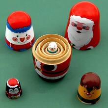 1 Set 5 Boneka Matryoshka Tradisional Rusia - Menampilkan Gambar Santa Claus (Bahasa Rusia: Санта), Hadiah Natal dan Ulang Tahun, Koleksi Dekoratif - MultiWarna - View 4
