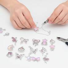5/20pcs Silvery Plated Pink Rhinestone Charms Ballerina Fairy Butterfly Bear Moon Star Bow Shell Pendant For DIY Necklace Earring Jewelry Making - Pink - View 8