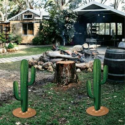 2D Flat, 2pcs Room Decor/Garden Decor, Large Mexican Cactus Shaped Outdoor Yard Sign, Easily Create Desert Style Landscape, Waterproof And Durable, Can Stand Stably On Lawn