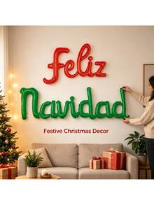 1 Set Spanish Christmas Banner Aluminum Foil Balloon Set - "Feliz Navidad" Letter Balloons, Suitable For Christmas, New Year, Holiday Party Decoration - Width - View 5