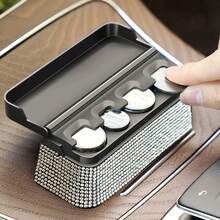 1pc Car Shiny Coin Storage Box With 4 Compartments Crystal Rhinestone Organizer Diamond Coin Dispenser For SUVs Sedans Trucks Interior Accessories Car Organization Solutions Bling Auto Holder - Silver - View 2