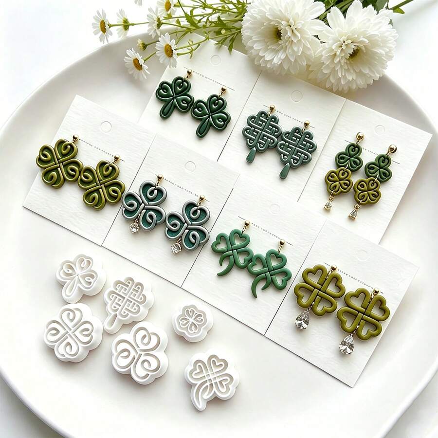 9Pcs Celtic Knot Clover Clay Cutters, Boho Vintage Shamrock Molds For Polymer Clay DIY Jewelry Making