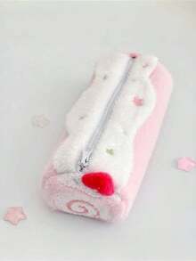 Cute Swiss Roll Plush Pencil Case, Large Capacity Toiletry Bag, Foldable Storage Bag, High-Quality Sweet Stationery Organizer, Suitable For Students - Multicolor - View 11