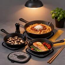3pcs Heavy-Duty Cast Iron Skillet Pan Set - Pre-Seasoned Round Cookware With Stovetop & Even Heat Distribution, Featuring An Uncoated Skillet With A Handle, Versatile For Home Cooking, Outdoor Camping Grilling, Steaks, And Omelettes - View 11