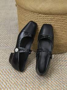 Women's Colorblock Handmade Low Heel Slip-On Shoes, Super Soft Leather Shoes With Chunky Heel, Comfortable All-Season Footwear - Black - View 4
