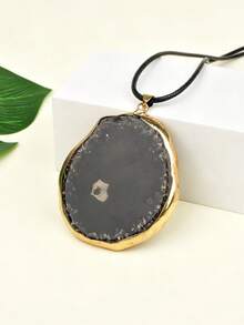 Bohemian Style Natural Agate Slice Pendant Necklace, Asymmetrical Raw Stone Slice Necklace, Vintage Stone Accessory - Agate Slice Pendant - View 6