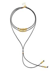 1pc Vintage Y-Shaped Gold Bead Long 3-Layer Necklace - Multicolor - View 3