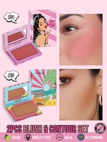 MISSLYN 2Pcs Sweet Rush Powder Blush & Tropical Glow! Bronzing & Contouring Powder Set, Silky Blendable Color, Natural Warm Radiant Finish, Face Palette Cheek/Contour/Highlight, Daily/Party/Summer, Clean Girl/Soft Glam/Sun-Kissed, Blush & Bronzer Set - #01+#15 - View 1