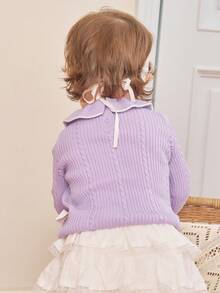 Balabala Baby Girls Knit Sweater Soft‑Touch Winter Knitted Base Layer Versatile Pullover For Little Young Girl - Purple - View 3