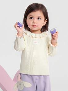 Balabala Baby Girls Knit Sweater Soft‑Touch Winter Knitted Base Layer Versatile Pullover For Little Young Girl - Milky White - View 1