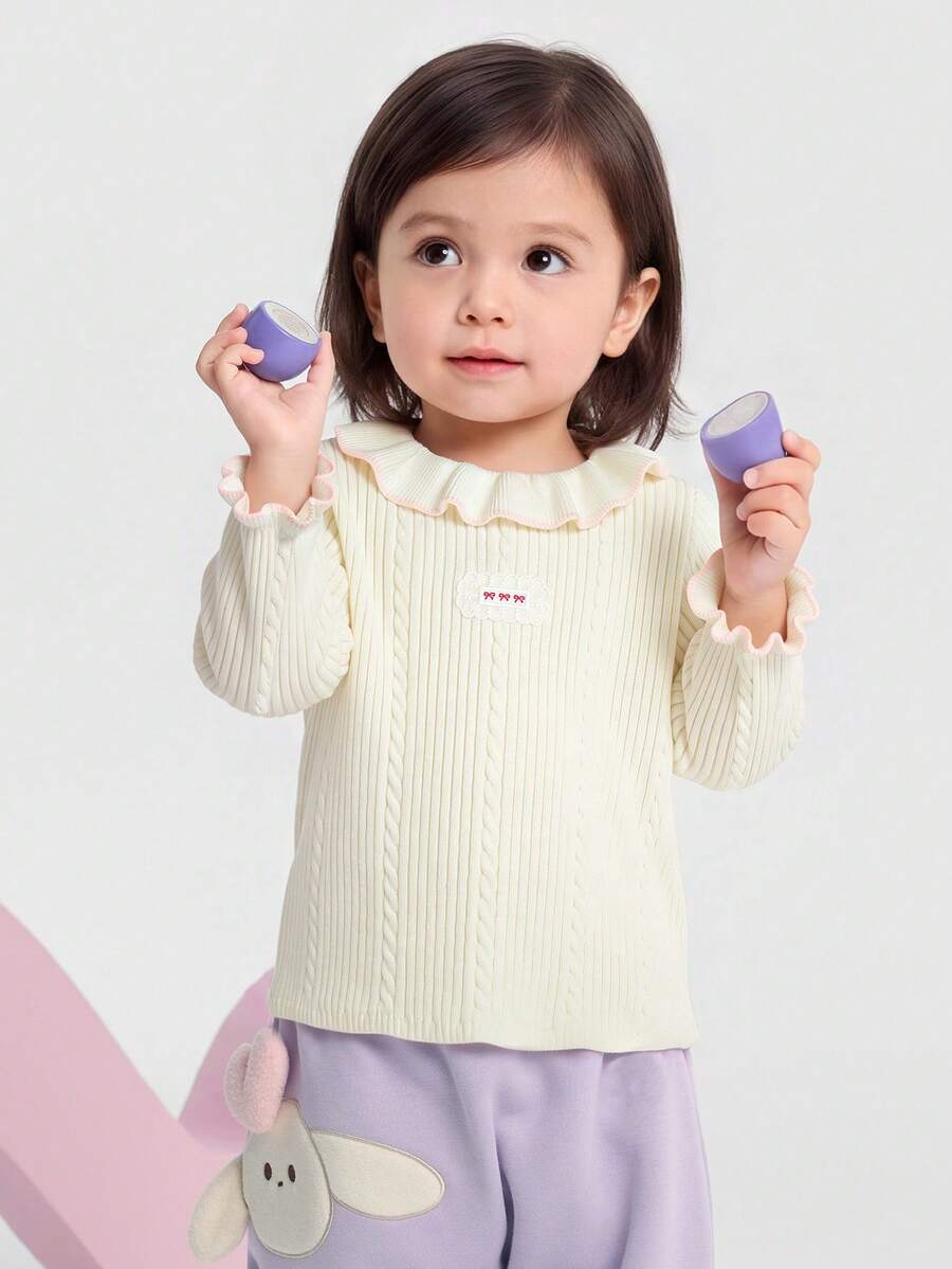Balabala Baby Girls Knit Sweater Soft‑Touch Winter Knitted Base Layer Versatile Pullover For Little Young Girl - Milky White - View 1