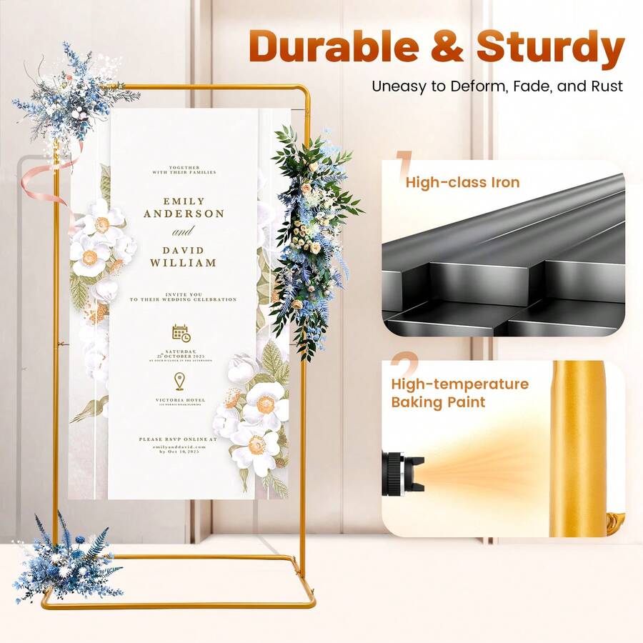 Gold Rectangular Iron Wedding Backdrop Stand, Floor‑Mount DIY Party Background Frame For Birthday Baby Shower Garden Trellis Decor - Gold - View 1