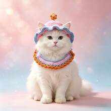 Handmade Woven Pet Hat & Bib Set, Adjustable Tie, Sun Hat + Drool Bib, Cat Photo Prop, Daily Styling Accessory For Small And Medium Dogs And Cats - Multicolor - View 6