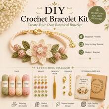 DIY Natural Inspiration Crochet Bracelet Set | Handmade Flower/Butterfly/Maple Leaf/Dragonfly Crochet Bracelet | High Quality Cotton Thread And Pearl Matching | Embroidery Craft Gift Set With Tools And Tutorial - Flower - View 1