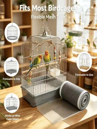 1 Roll Bird Cage Self-Adhesive Anti-Splatter Mesh Tape, Parrot Cage Feed-Proof Strip, Cage Edge Feed Guard Mesh, Customizable Cut, Chicken Wire Fence, Hardware Cloth Garden Plant Support, Welded Metal Chicken Wire Fence, Poultry Animal Cage Sieve Mesh, Garden Protection Mesh
