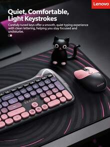 Lenovo Wireless Keyboard And Mouse Combo, Cute Cat Ear Design, Silent Keys, Suitable For Home Office Desktop And Laptop - View 3