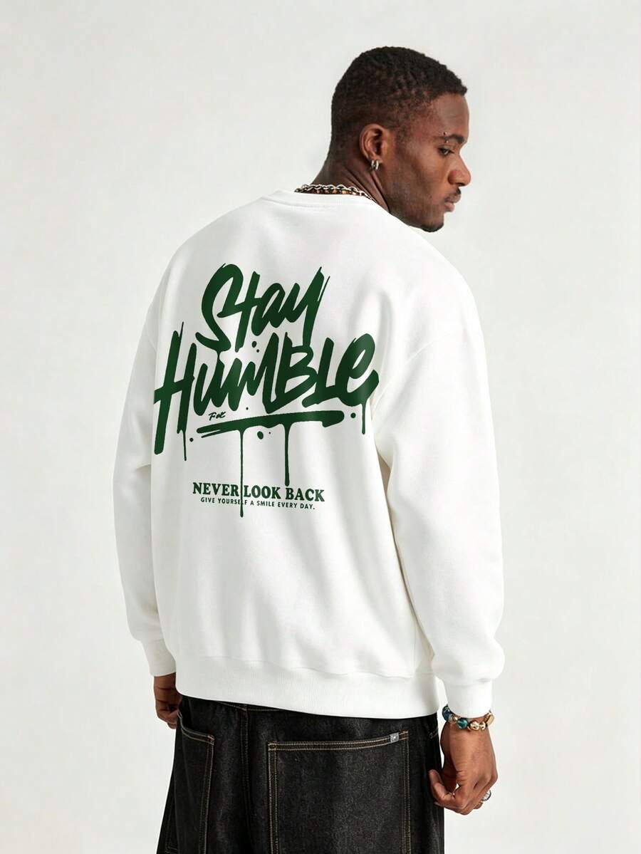 Men's Fashion Creative Design Printed Graphic Sports Casual Commute Versatile Long Sleeve Slim Fit Crew Neck Sweatshirt - White - View 1
