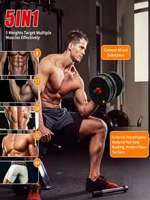 Adjustable Dumbbell Set Quick Lock Red Collars, Wear-Resistant Plates Convertible To Barbell, Home Gym Full Body Training Weights, Suitable For Men Women Fitness Beginners & Workout Lovers - Multiple Specifications - View 5