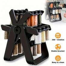 Christmas Gift For Her, Premium 18 Piece Rotating Ferris Wheel Spice Rack Set, Glass Jars With Airtight Lids, Space Saving Kitchen Storage Organiser, Hostess Gift - Default - View 2
