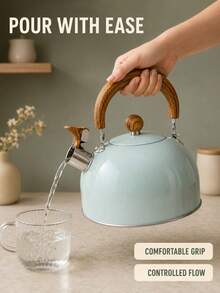 3L Large Capacity Stainless Steel Whistling Kettle, Stove-Top Whistling Teapot, Durable Flat Bottom Hot Water Kettle, Suitable For Gas Stove, Electric Stove, Ceramic Cooktop, Home Tea And Coffee Kitchen Tea Set - Sky Gray Green - View 6